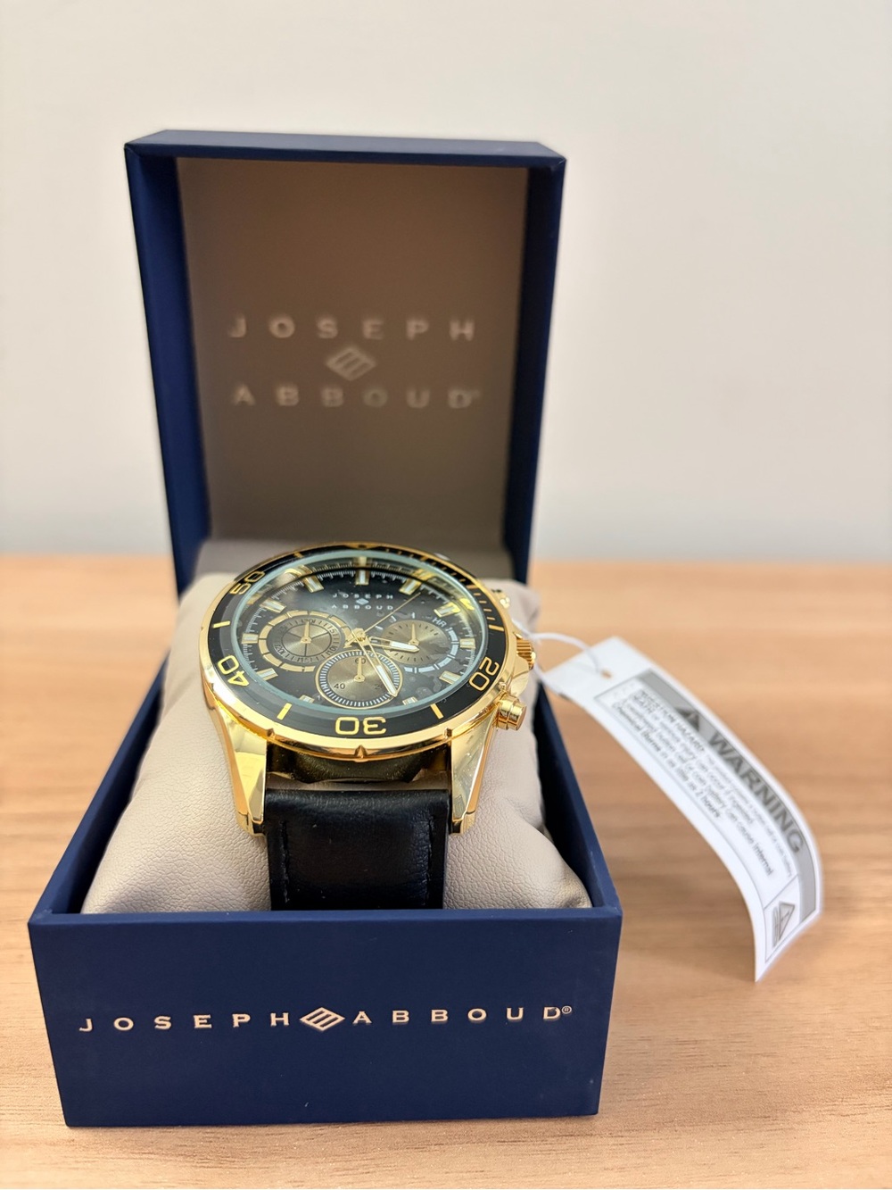Joseph Abboud Gold and Black Chronograph Watch with Leather Strap